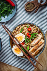 Ramen Noodle Soup with egg and chicken