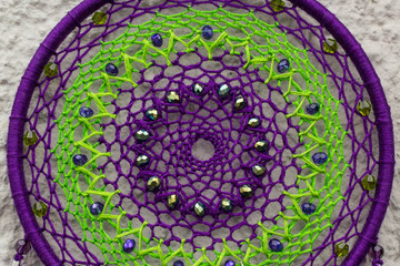 Handmade dream catcher with feathers threads and beads rope hanging