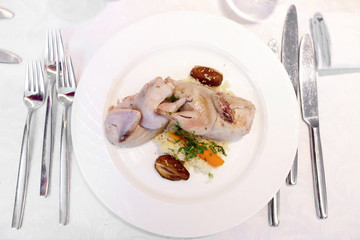 Quail with rice and vegetables