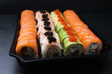 food photography art. sushi rolls assortment. japanese cuisine concept
