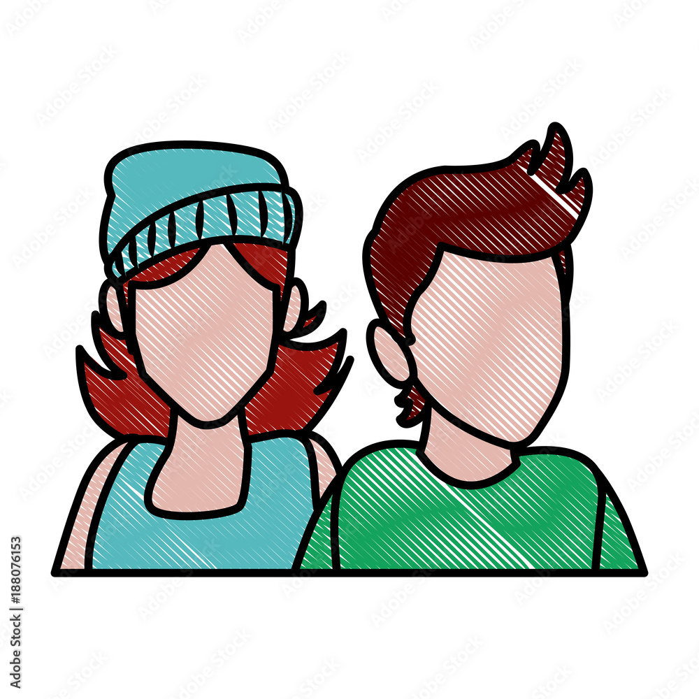 Sticker couple of friends cartoon icon vector illustration graphic design