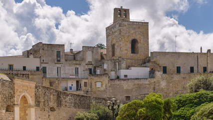 View of old town of Otranto under cloudy sky, Salento peninsula, Apulia, Italy
