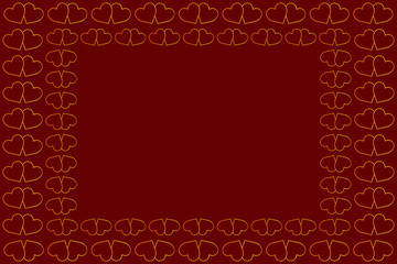 Two hearts frames - vector pattern - gold pattern on a red background