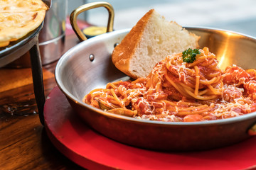 Spaghetti with clam and tomato Italian cuisine(vongole rosso)