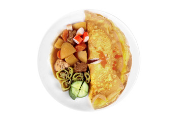 Omelet Jasmine rice with Japanese yellow curry.