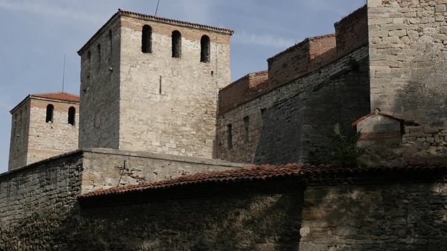 Towers of Ottoman fortress called Krepost Baba Vida in northwestern Bulgarian city 