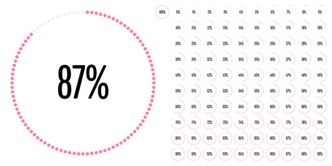 Set of circle percentage diagrams from 0 to 100 ready-to-use for web design, user interface (UI) or infographic - indicator with pink