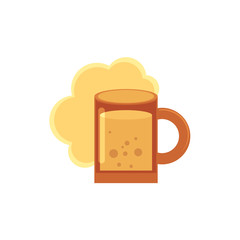 Stylized flat style icon of beer mug with foam and bubbles, vector illustration isolated on white background. Flat icon with mug of light beer, ale, cider