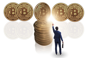 Businessman in cryptocurrency blockchain concept