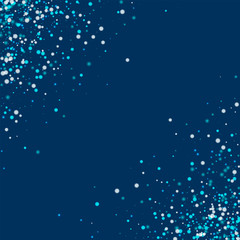 Amazing falling snow. Scatter abstract corners with amazing falling snow on deep blue background. Interesting Vector illustration.