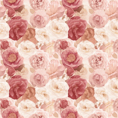 seamless   pattern with roses and leaves