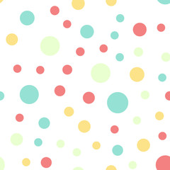 Colorful polka dots seamless pattern on black 16 background. Outstanding classic colorful polka dots textile pattern. Seamless scattered confetti fall chaotic decor. Abstract vector illustration.