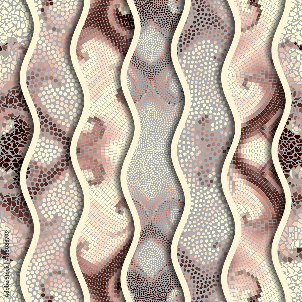 Aufkleber Ornate seamless texture background. Relief waves of ornamental mosaic tile patterns. Different mosaic textures.