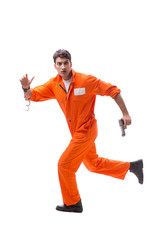 Prisoner with gun isolated on white background