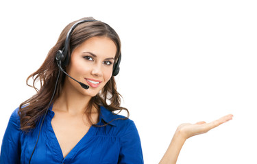 Support phone operator showing, isolated