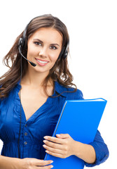 Support phone operator in headset, isolated