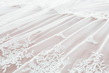 Background of white delicate lace fabric.
