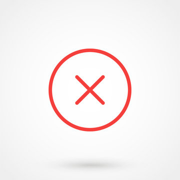 Cross sign element. Red X icon isolated on white background. Simple mark graphic design. Button for vote, decision, web. Symbol of error, check, wrong and stop, failed. Vector illustration