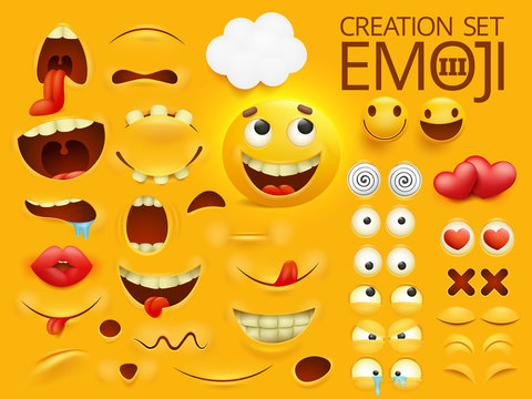 Yellow smiley face emoji character for your scenes template. Emotion big collection