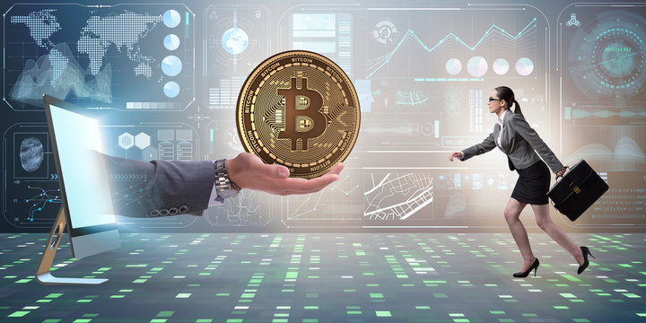 Businesswoman in bitcoin price increase concept