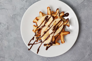 Waffles with banana and chocolate