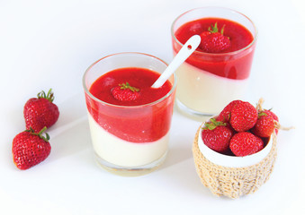 Milk dessert panna cotta with strawberries