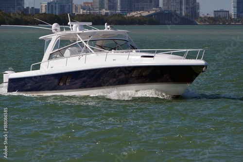 Black And White Sport Fishing Boat Cruising On The Florida Intra Black And White Sport Fishing Boat Cruising On The Florida Intra Coastal Waterway Off Miami