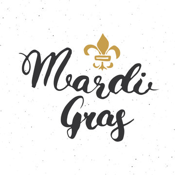 Mardi Gras Calligraphic Lettering. Typographic Greeting Card Design. Calligraphy Lettering for Holiday Greeting. Hand Drawn Lettering Text Vector illustration isolated on white background