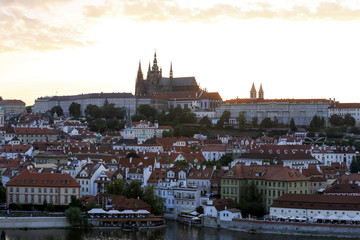View of the Prague Castle and St. Vitus Cathedral from the Vltava River, Prague, Czech Republic