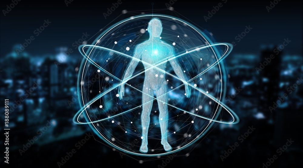 Poster Digital x-ray human body scan background interface 3D rendering