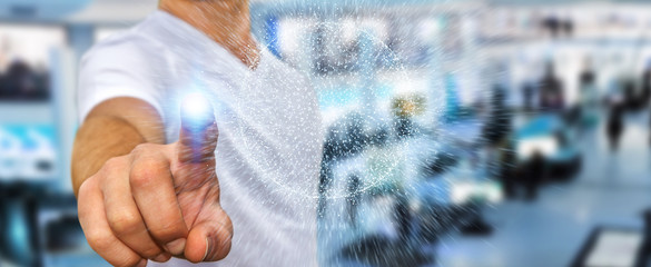 Businessman using digital network connection sphere 3D rendering