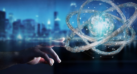 Businessman using futuristic torus textured object 3D rendering