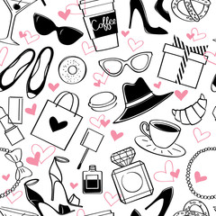 accessories/Vector hand drawn seamless pattern. Fashionable accessories.