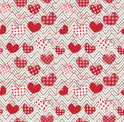 hearts and zigzags, seamless illustration for valentine's day
