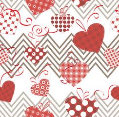 hearts and zigzags, seamless vector art illustration for valentine's day