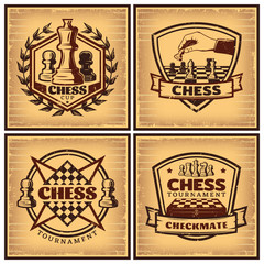Obraz premium Plakaty z turniejów szachowych w stylu vintage