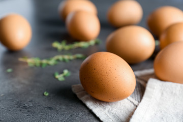 Chicken eggs on table