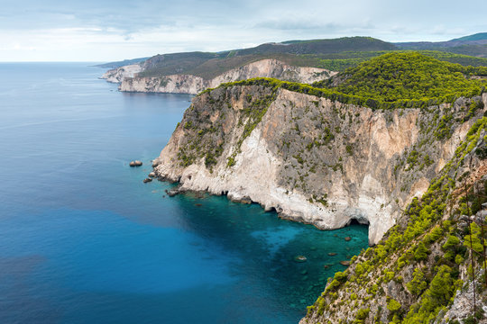 Coastal landscape of Cape Keri on Greek island Zakynthos in the Ionian Sea.