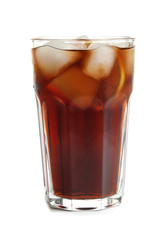 Cold cola in glass on white background