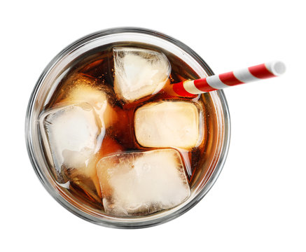 Cold cola in glass on white background