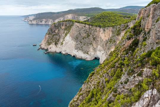 Coastal landscape of Cape Keri on Greek island Zakynthos in the Ionian Sea.
