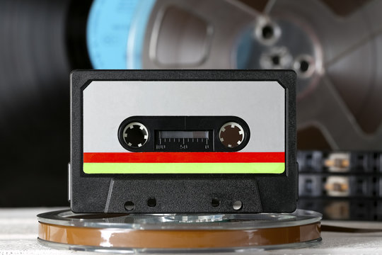 Colorful label on a compact cassette