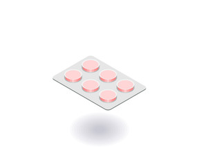 Pills blister, strip with tablets icon. Vector illustration in flat isometric 3D style.