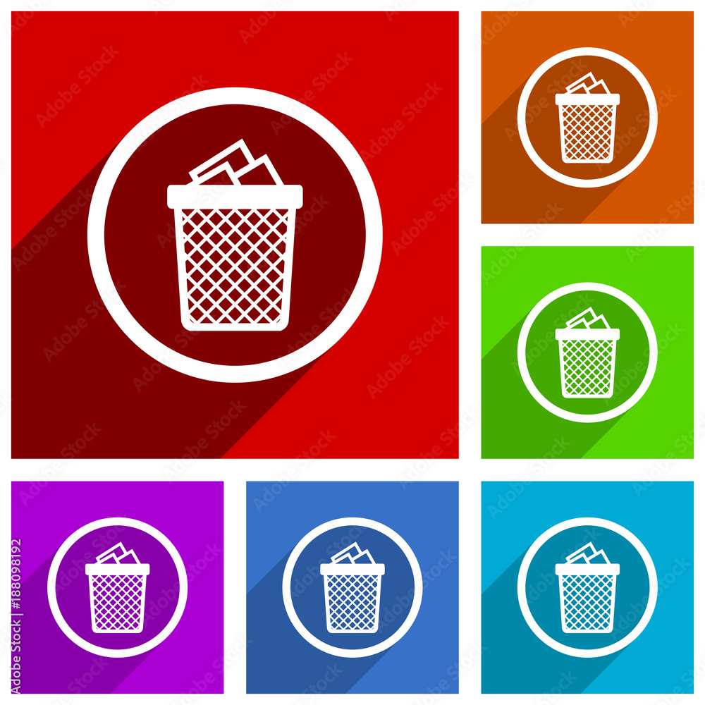 Leinwandbilder Trash can vector icons. Flat design colorful illustrations for web designers and mobile applications in eps 10