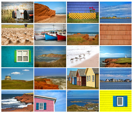Collage of pictures from magdalen island in Canada