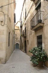 Fototapeta na wymiar Cobblestone alley in Girona in Girona, Spain