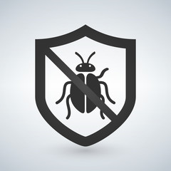 Shield with bug icon. Virus protection symbol.
