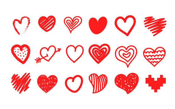 Sketch style hearts collection isolated on white