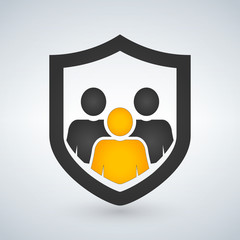 man, people shield, insurance, icon, vector illustration