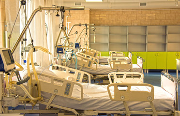 modern medical bed and a special device in the modern hospital of resuscitation
